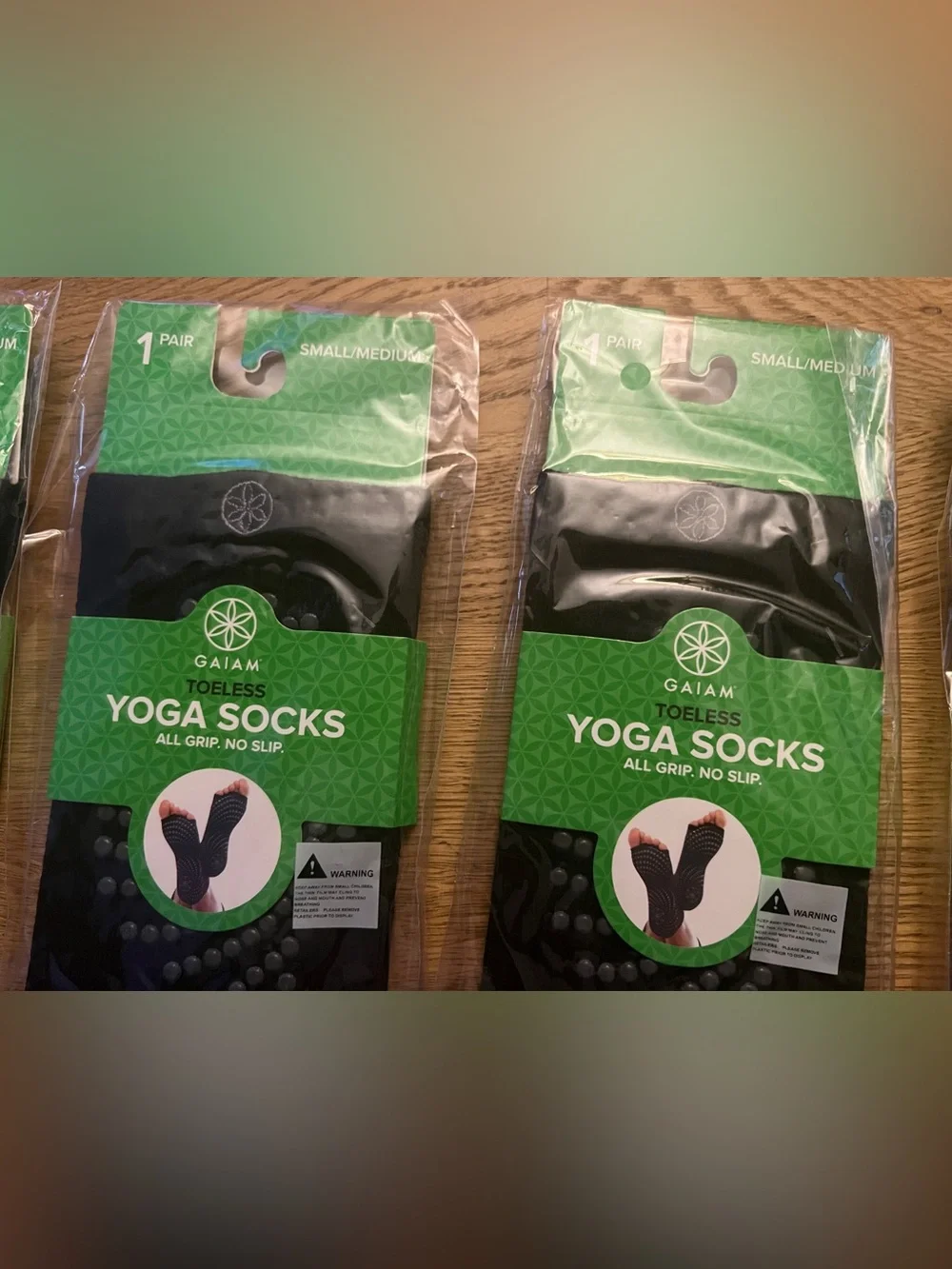 Pack Of 4 Gaiam Toeless Yoga Socks No Slip Black Size Small Medium One Pair Each